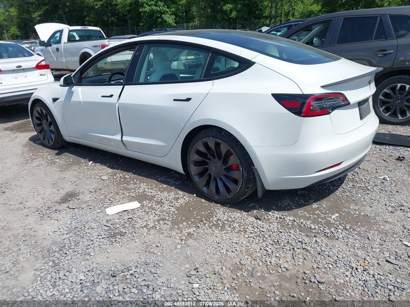 2021 Tesla Model 3 VIN 5YJ3E1EC8MF973335 IAAI salvage auction — RIGHT FRONT, Salvage Title, sold $1,300 on 2026-07-30 (photo 3)
