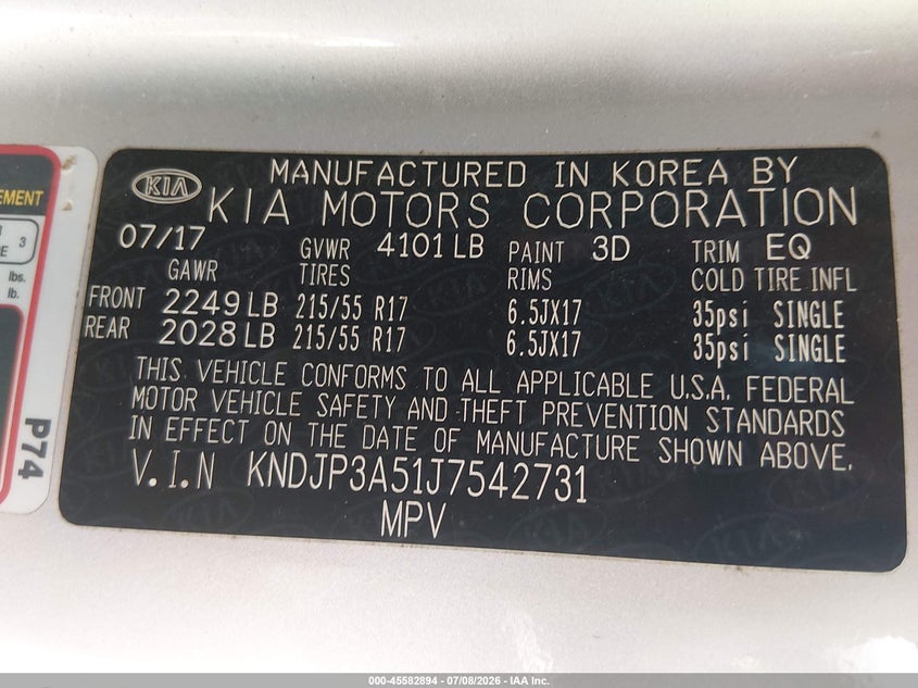 2018 Kia Soul VIN KNDJP3A51J7542731 IAAI salvage auction — NORMAL WEAR, Clear - Public Restricted (Oklahoma), sold $1,400 on 2026-07-29 (photo 9)