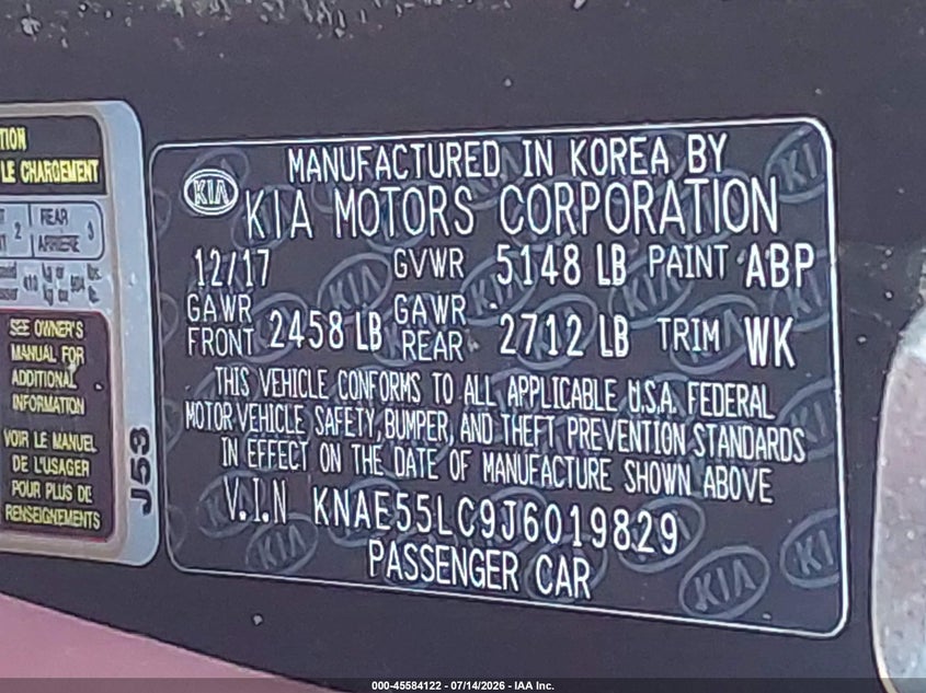 2018 Kia Stinger VIN KNAE55LC9J6019829 IAAI salvage auction — BIO HAZARD, Salvage Title, sold $550 on 2026-07-23 (photo 9)