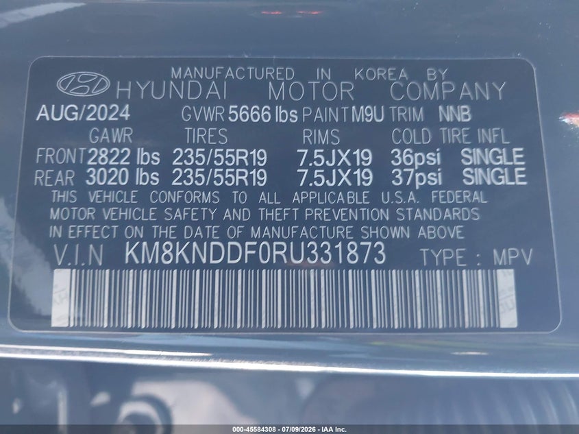 2024 Hyundai Ioniq 5 VIN KM8KNDDF0RU331873 IAAI salvage auction — SIDE, Salvage Title, sold $14,100 on 2026-08-26 (photo 9)