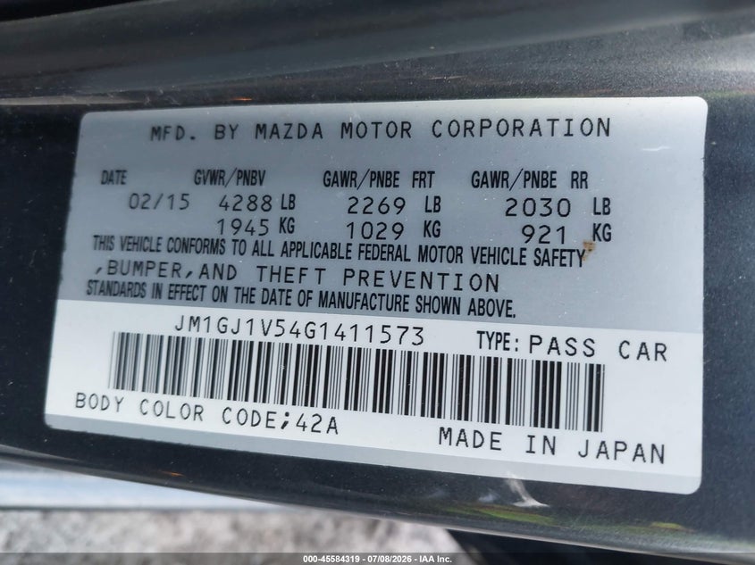 2016 Mazda 6 VIN JM1GJ1V54G1411573 IAAI salvage auction — NORMAL WEAR, Clear - Public Restricted (Oklahoma), sold $1,650 on 2026-07-21 (photo 9)