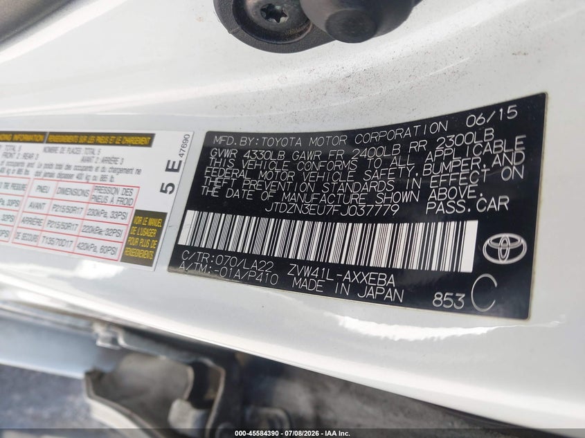 2015 Toyota Prius v VIN JTDZN3EU7FJ037779 IAAI salvage auction — SIDE, Salvage Title, sold $1,600 on 2026-07-30 (photo 9)