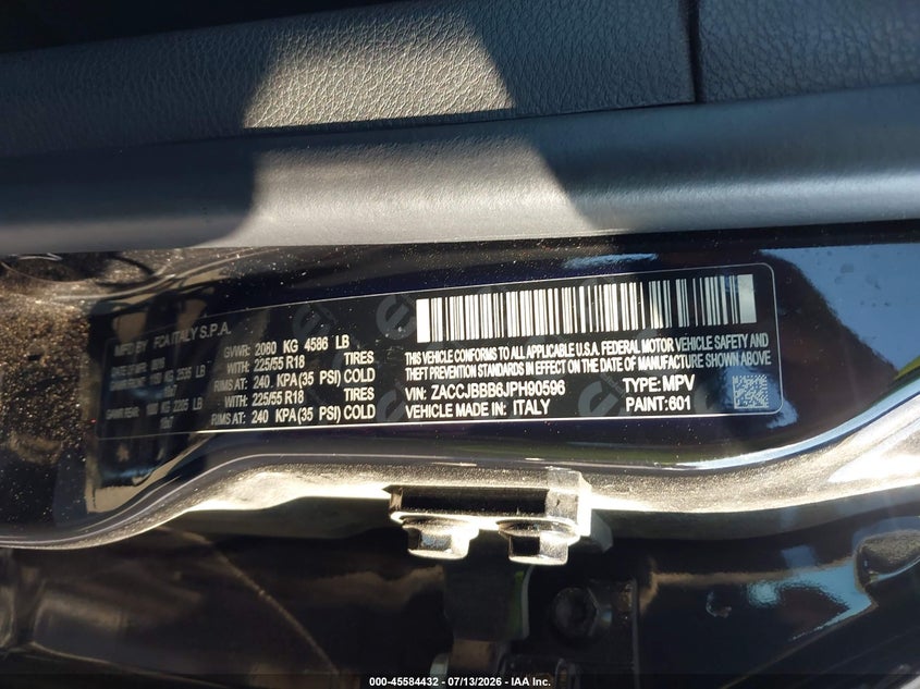 2018 Jeep Renegade VIN ZACCJBBB6JPH90596 IAAI salvage auction — HAIL, Certificate Of Title (Nebraska), sold $125 on 2026-07-30 (photo 9)