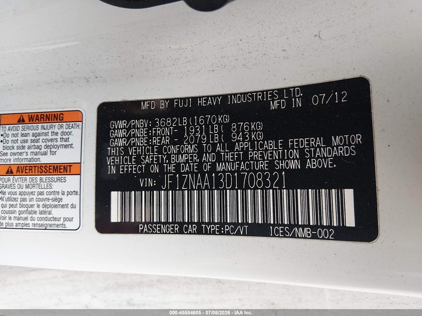 2013 Scion Fr-s VIN JF1ZNAA13D1708321 IAAI salvage auction — NORMAL WEAR, Clear - Dealer Only (California), sold $6,650 on 2026-07-13 (photo 9)