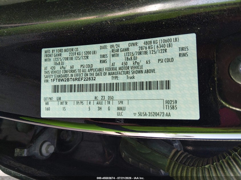 2024 Ford F250 VIN 1FT8W2BT6REF22832 IAAI salvage auction — ALL OVER, Salvage (Louisiana), sold $13,100 on 2026-08-26 (photo 8)