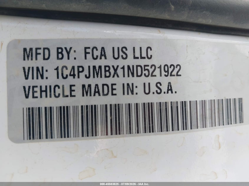2022 Jeep Cherokee VIN 1C4PJMBX1ND521922 IAAI salvage auction — RIGHT FRONT, Wait Title, sold $4,900 on 2026-07-31 (photo 9)