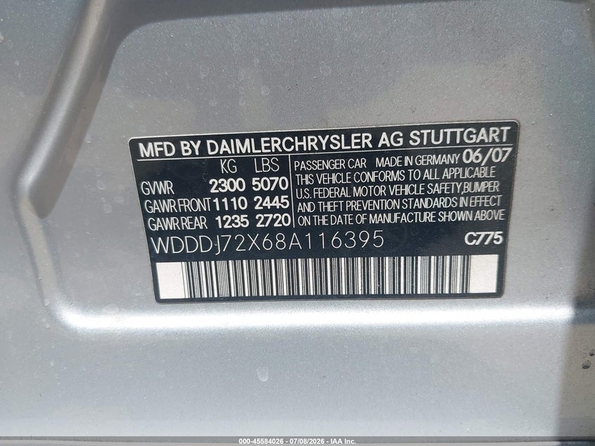2008 Mercedes-benz Cls-class VIN WDDDJ72X68A116395 IAAI salvage auction — FRONT END, Salvage (California), sold $25 on 2026-07-29 (photo 9)