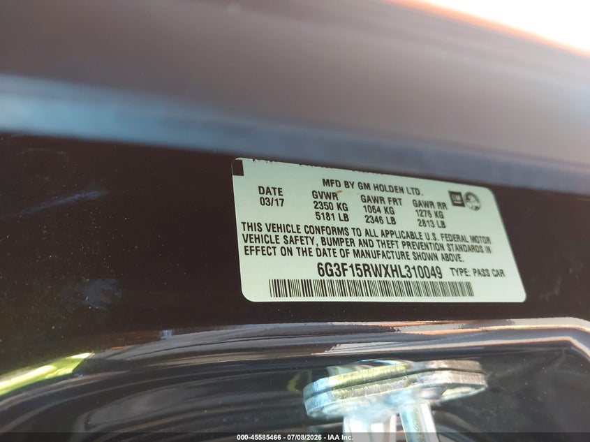2017 Chevrolet Ss VIN 6G3F15RWXHL310049 IAAI salvage auction — NORMAL WEAR, Original (Texas), sold $35,000 on 2026-07-27 (photo 9)