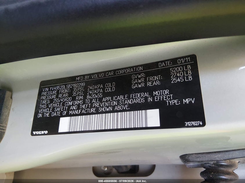 2011 Volvo Xc60 VIN YV4952DL5B2192299 IAAI salvage auction — REAR END, Salvage (Arizona), sold $550 on 2026-07-28 (photo 9)