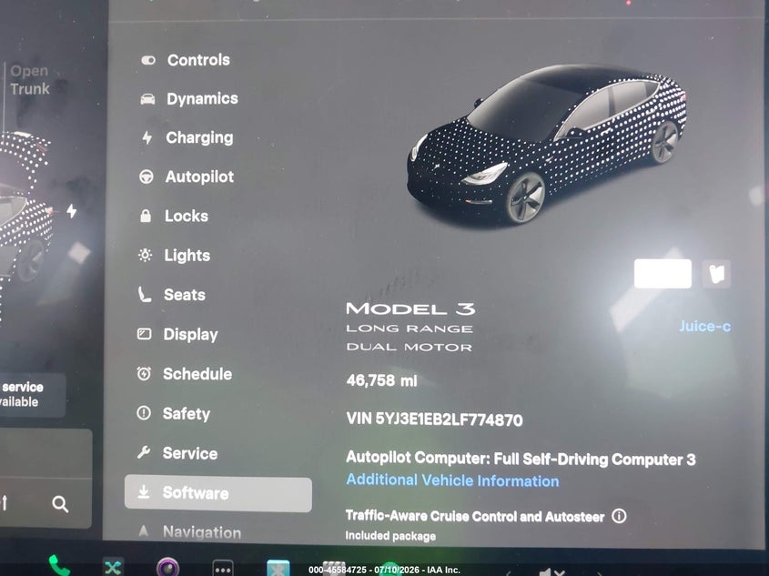 2020 Tesla Model 3 VIN 5YJ3E1EB2LF774870 IAAI salvage auction — FRONT END, Rebuildable (Florida), sold $4,700 on 2026-07-30 (photo 7)