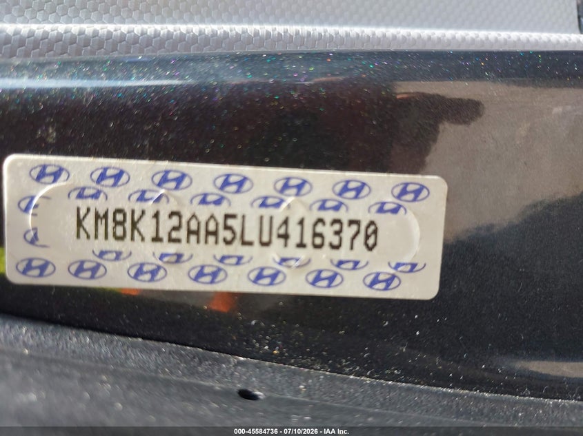 2020 Hyundai Kona VIN KM8K12AA5LU416370 IAAI salvage auction — NORMAL WEAR, Clear (Alabama), sold $1,550 on 2026-07-29 (photo 9)
