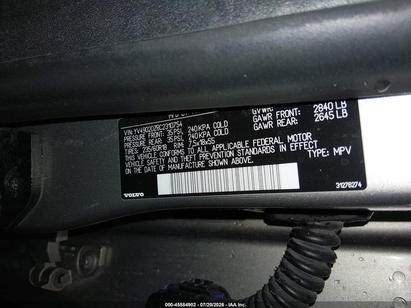 2012 Volvo Xc60 VIN YV4902DZ8C2310754 IAAI salvage auction — RIGHT FRONT, Salvage Title, sold $1,150 on 2026-08-14 (photo 9)