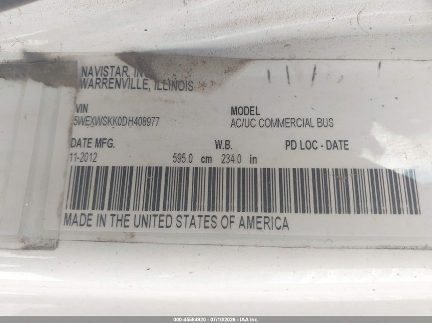 2013 Ic VIN 5WEXWSKK0DH408977 IAAI salvage auction — NORMAL WEAR, Original (Texas), sold $2,200 on 2026-07-26 (photo 9)