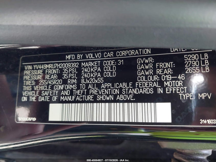 2017 Volvo Xc60 VIN YV449MRU7H2009392 IAAI salvage auction — NORMAL WEAR, Clear (Michigan), sold $2,200 on 2026-07-30 (photo 9)