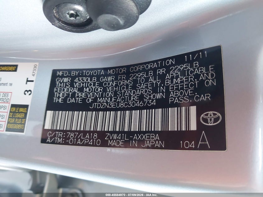 2012 Toyota Prius v VIN JTDZN3EU8C3046734 IAAI salvage auction — NORMAL WEAR, Clear-Dealer Only (Arizona), sold $325 on 2026-07-21 (photo 9)
