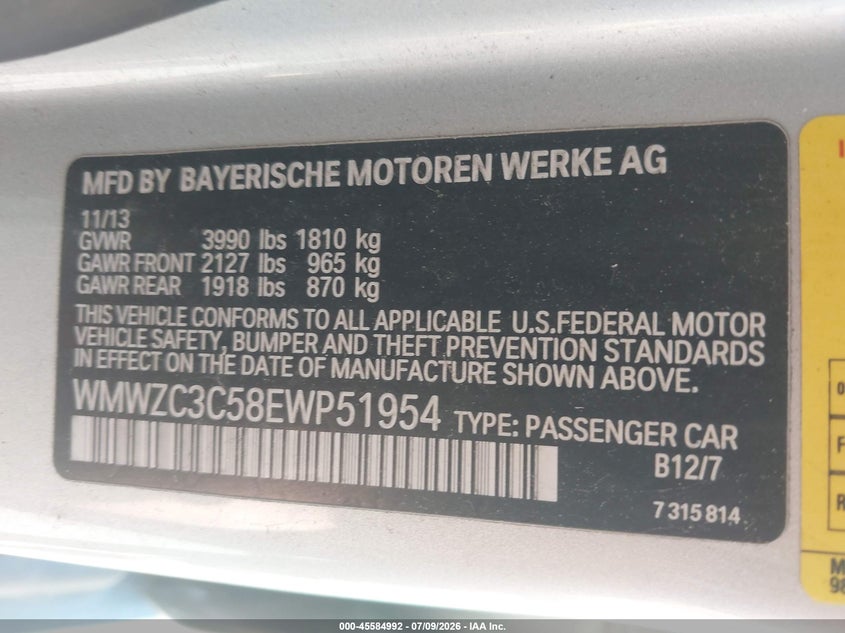 2014 Mini Countryman VIN WMWZC3C58EWP51954 IAAI salvage auction — NORMAL WEAR, Clear (Massachusetts), sold $500 on 2026-07-31 (photo 9)