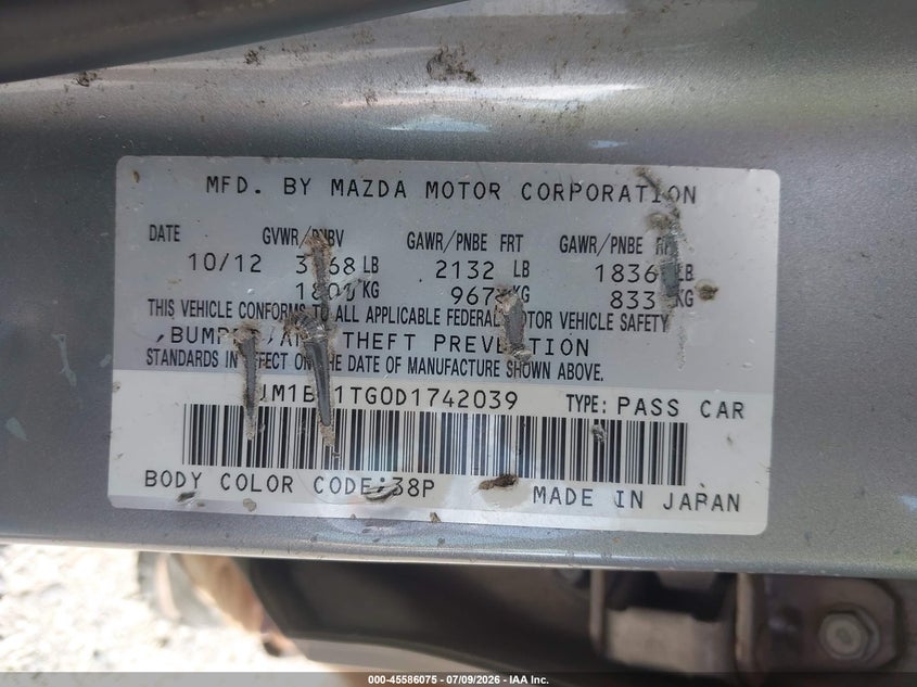 2013 Mazda 3 VIN JM1BL1TG0D1742039 IAAI salvage auction — NORMAL WEAR, Clear (Virginia), sold $525 on 2026-07-28 (photo 9)