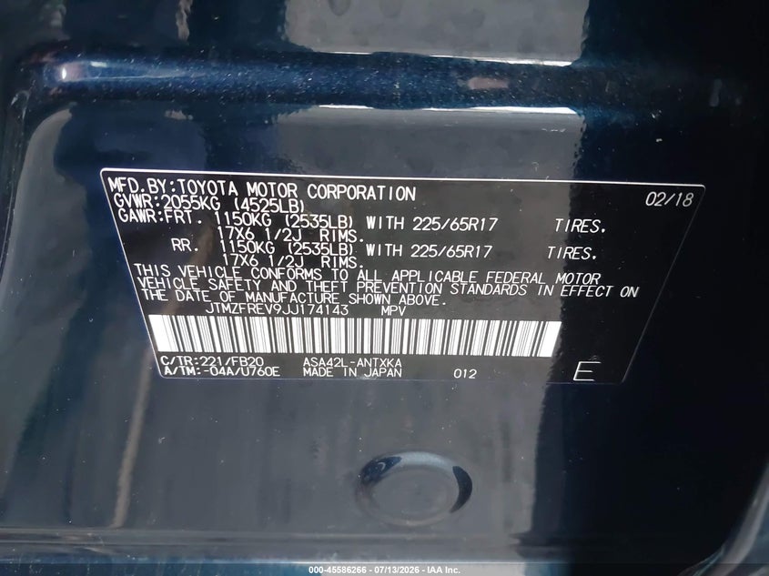 2018 Toyota Rav 4 VIN JTMZFREV9JJ174143 IAAI salvage auction — REAR END, Salvage Certificate (California), sold $5,650 on 2026-07-24 (photo 9)