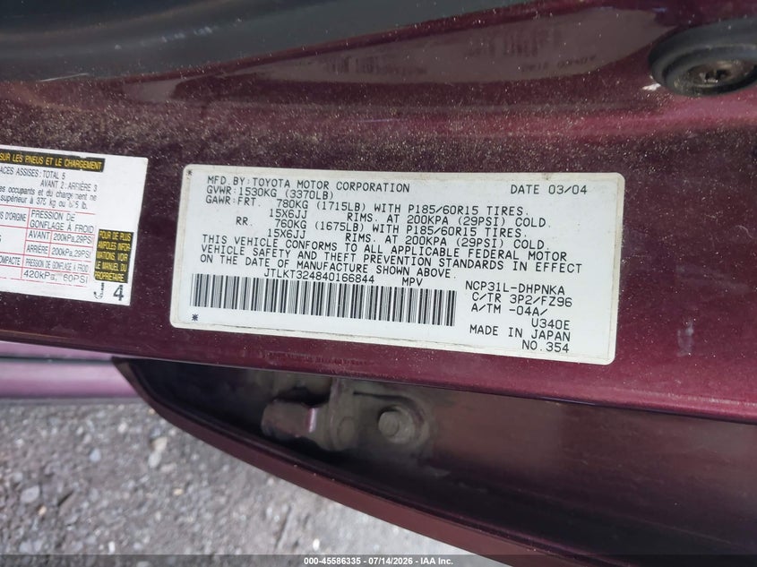 2004 Scion Xb VIN JTLKT324840166844 IAAI salvage auction — NORMAL WEAR, Clear (New Jersey), sold $575 on 2026-07-29 (photo 9)