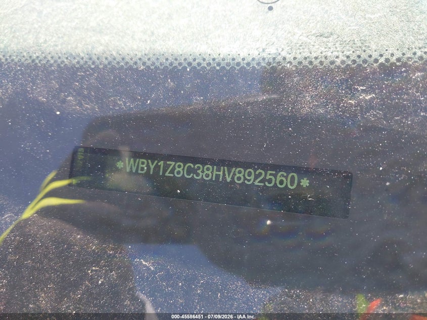 2017 BMW I3 VIN WBY1Z8C38HV892560 IAAI salvage auction — REAR END, Salvage Title, sold $775 on 2026-07-27 (photo 9)