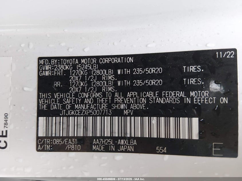2023 Lexus Nx VIN JTJGKCEZXP5007713 IAAI salvage auction — FRONT END, Salvage (Texas), sold $19,100 on 2026-08-02 (photo 9)