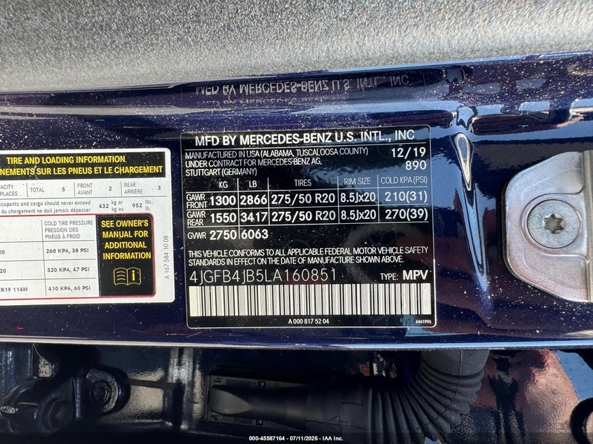 2020 Mercedes-benz Gle class VIN 4JGFB4JB5LA160851 IAAI salvage auction — UNKNOWN, Clear (North Carolina), sold $22,400 on 2026-08-26 (photo 9)