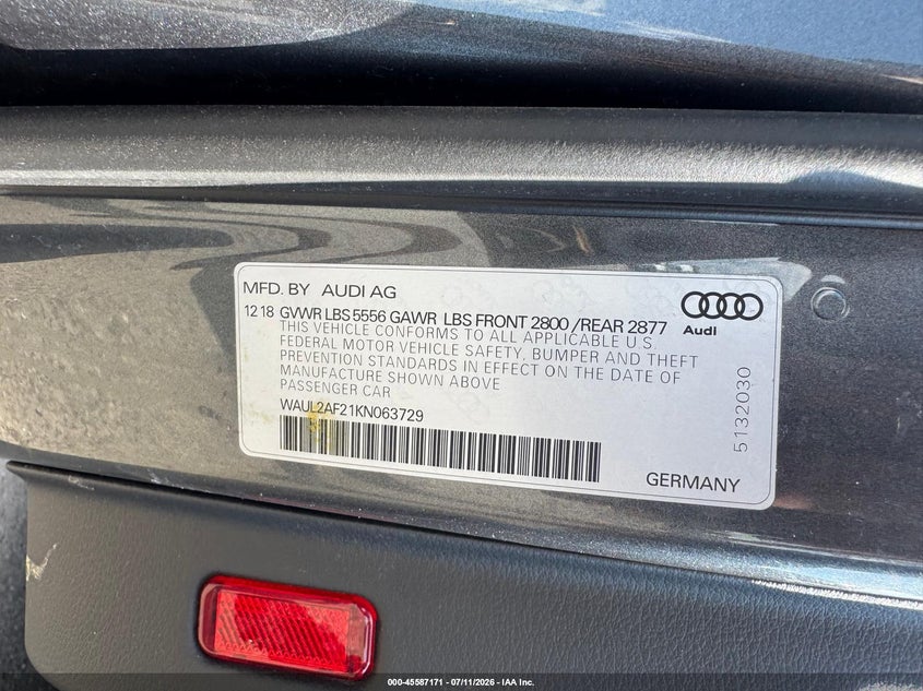 2019 Audi A6 VIN WAUL2AF21KN063729 IAAI salvage auction — UNKNOWN, Original (Ohio), sold $7,550 on 2026-07-29 (photo 9)