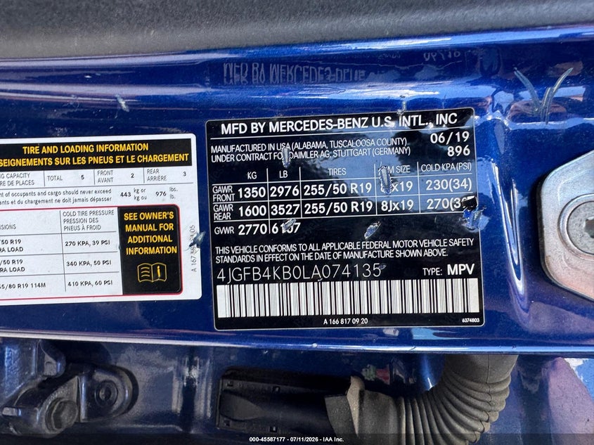 2020 Mercedes-benz Gle class VIN 4JGFB4KB0LA074135 IAAI salvage auction — UNKNOWN, Clear (Montana), sold $22,500 on 2026-08-26 (photo 9)