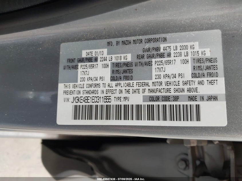 2014 Mazda Cx-5 VIN JM3KE4BE1E0311655 IAAI salvage auction — FRONT END, Wait Title, sold $2,400 on 2026-08-23 (photo 9)