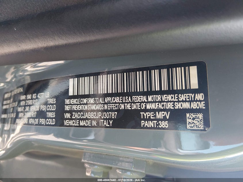 2018 Jeep Renegade VIN ZACCJABB2JPJ30787 IAAI salvage auction — RIGHT SIDE, Wait Title, sold $975 on 2026-08-13 (photo 9)