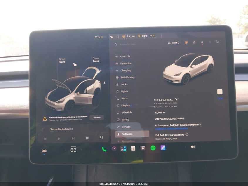 2022 Tesla Model y VIN 7SAYGDEE2NA014498 IAAI salvage auction — FRONT END, Salvage (New Jersey), sold $12,500 on 2026-07-30 (photo 7)