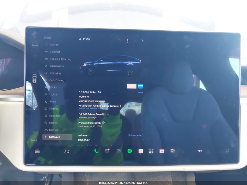 2025 Tesla Model x VIN 7SAXCBE5XSF471179 IAAI salvage auction — FRONT & REAR, Wait Title, sold $19,950 on 2026-08-20 (photo 7)