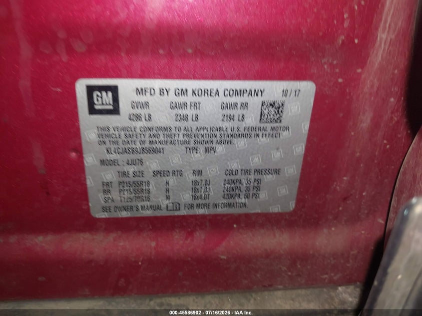 2018 Buick Encore VIN KL4CJASB9JB569041 IAAI salvage auction — FRONT END, Salvage (Arizona), sold $975 on 2026-07-28 (photo 9)
