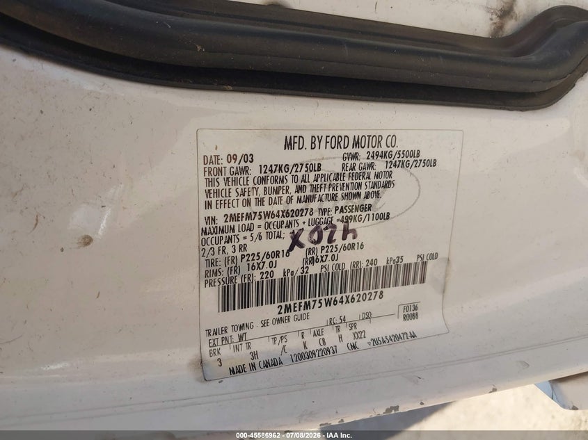 2004 Mercury Grand marquis VIN 2MEFM75W64X620278 IAAI salvage auction — NORMAL WEAR, Clear (Arizona), sold $275 on 2026-07-30 (photo 9)