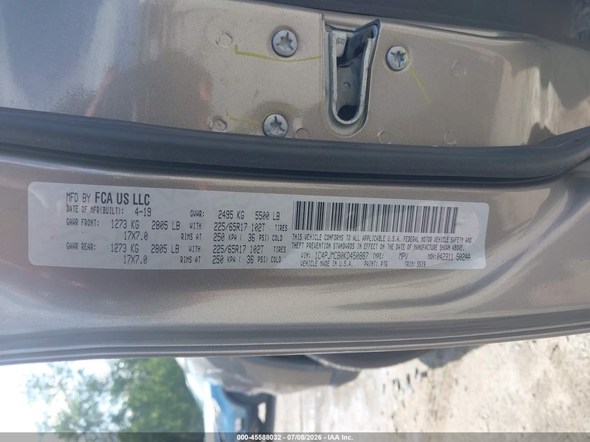 2019 Jeep Cherokee VIN 1C4PJMCB0KD450887 IAAI salvage auction — NORMAL WEAR, Sf97 (New Hampshire), sold $8,200 on 2026-07-23 (photo 9)