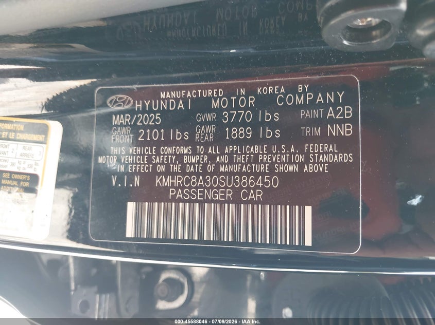 2025 Hyundai Venue VIN KMHRC8A30SU386450 IAAI salvage auction — LEFT FRONT, Salvage Title, sold $11,200 on 2026-08-05 (photo 9)