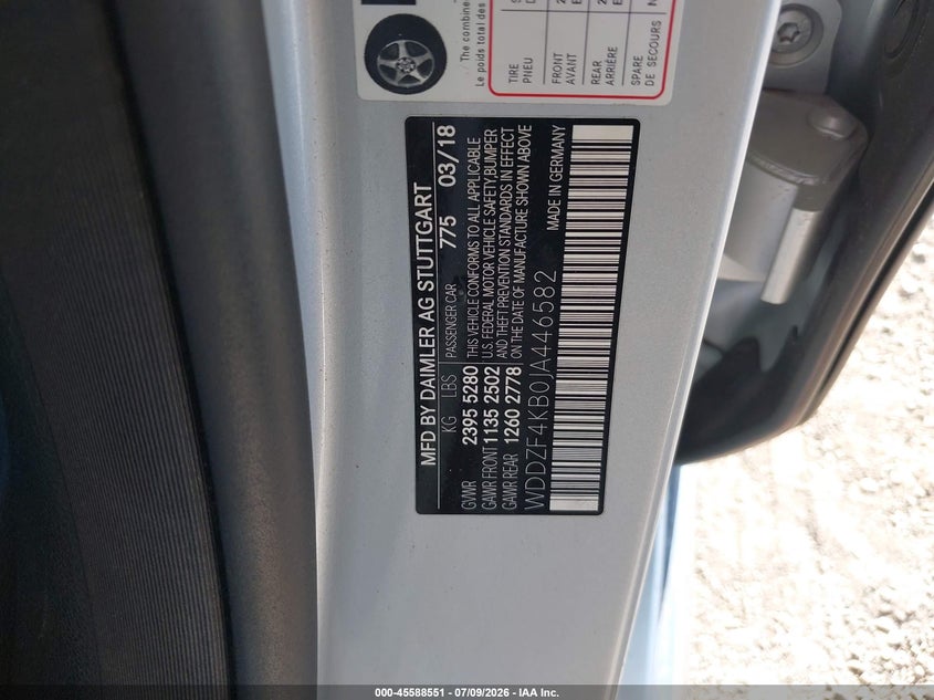 2018 Mercedes-benz E-klasse VIN WDDZF4KB0JA446582 IAAI salvage auction — FRONT END, Salvage (Texas), sold $7,100 on 2026-07-22 (photo 9)
