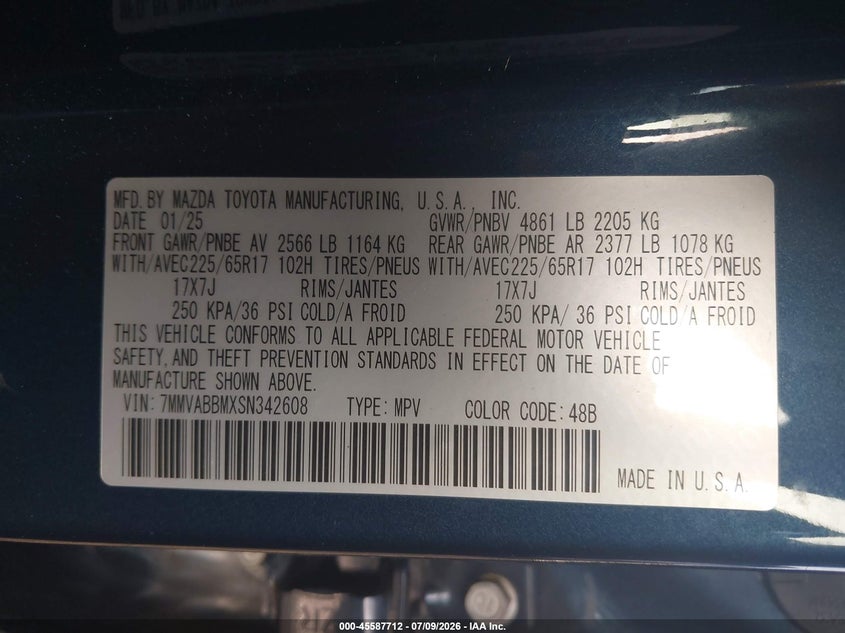 2025 Mazda Cx-50 VIN 7MMVABBMXSN342608 IAAI salvage auction — REAR END, Original (Ohio), sold $6,400 on 2026-07-29 (photo 9)