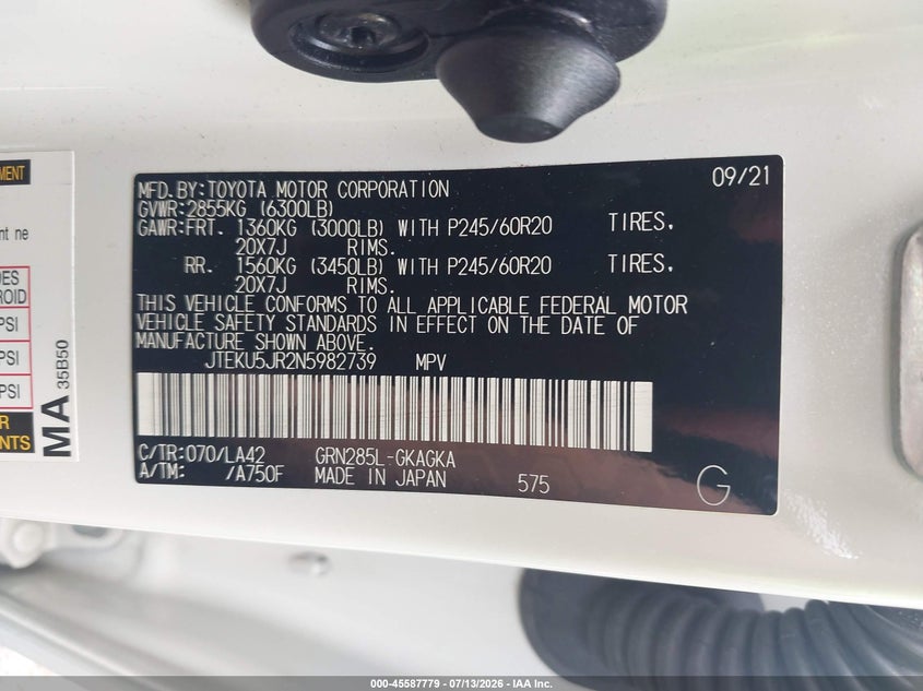 2022 Toyota 4runner VIN JTEKU5JR2N5982739 IAAI salvage auction — FRONT END, Salvage Title, sold $17,200 on 2026-07-29 (photo 9)