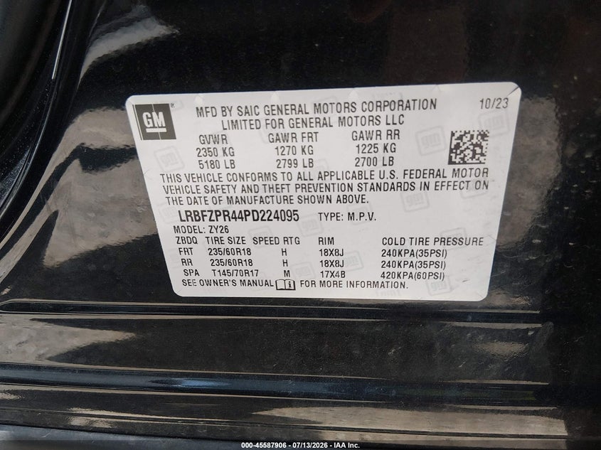 2023 Buick Envision VIN LRBFZPR44PD224095 IAAI salvage auction — SUSPENSION, Wait Title, sold $7,900 on 2026-08-20 (photo 9)