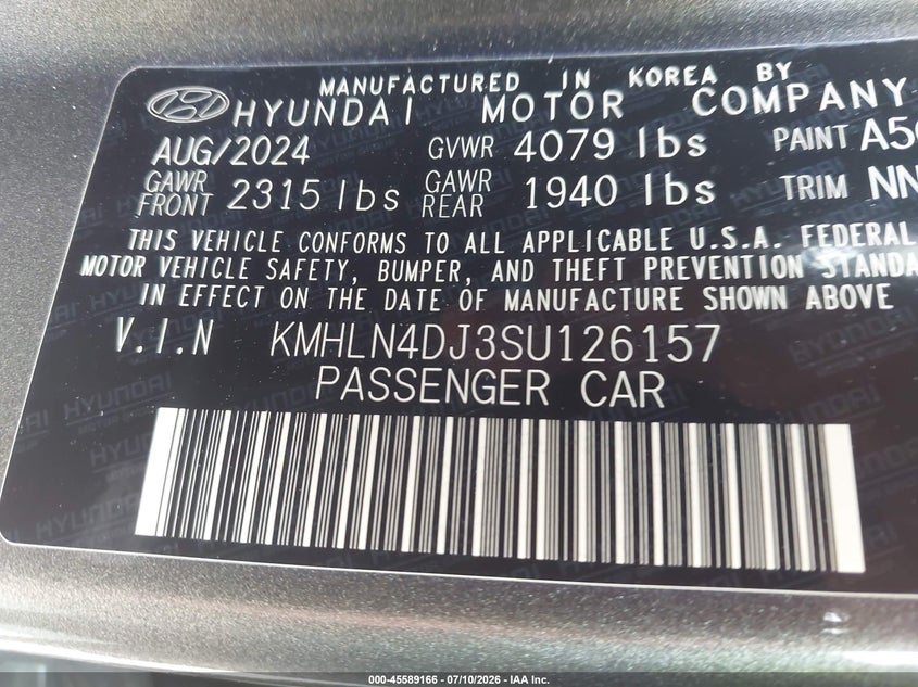 2025 Hyundai Elantra VIN KMHLN4DJ3SU126157 IAAI salvage auction — HAIL, Salvage (Ohio), sold $7,000 on 2026-08-01 (photo 9)