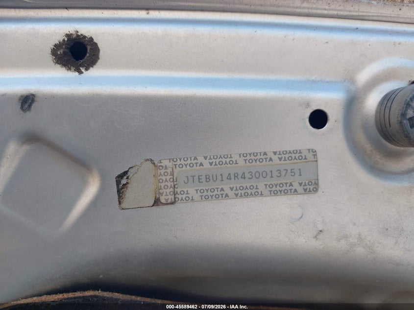 2003 Toyota 4runner VIN JTEBU14R430013751 IAAI salvage auction — NORMAL WEAR, Clear (Oregon), sold $2,600 on 2026-07-14 (photo 9)