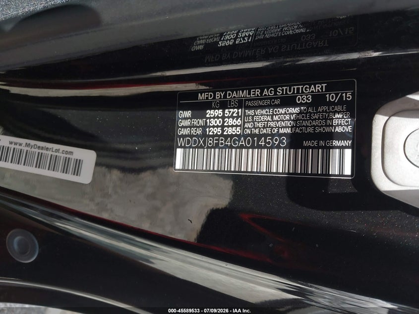 2016 Mercedes-benz S-klasse VIN WDDXJ8FB4GA014593 IAAI salvage auction — FRONT END, Salvage Title, sold $7,100 on 2026-08-24 (photo 9)