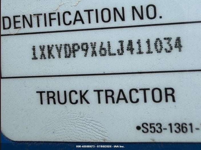 2020 Kenworth T680 VIN 1XKYDP9X6LJ411034 IAAI salvage auction — UNKNOWN, Clear (Georgia), sold $18,150 on 2026-07-15 (photo 9)