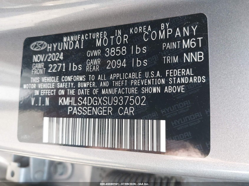 2025 Hyundai Elantra VIN KMHLS4DGXSU937502 IAAI salvage auction — FRONT END, Salvage Title, sold $10,800 on 2026-07-14 (photo 9)