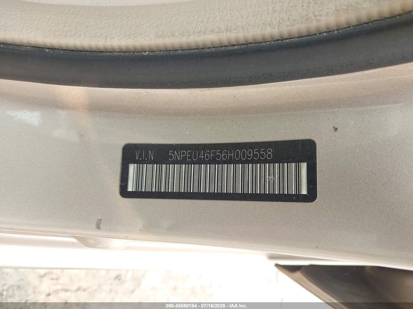 2006 Hyundai Sonata VIN 5NPEU46F56H009558 IAAI salvage auction — NORMAL WEAR, Clear (Virginia), sold $500 on 2026-07-30 (photo 9)