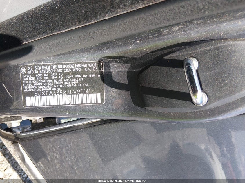 2003 BMW X5 VIN 5UXFA535X3LV90141 IAAI salvage auction — NORMAL WEAR, Clear (Georgia), sold $475 on 2026-07-31 (photo 9)