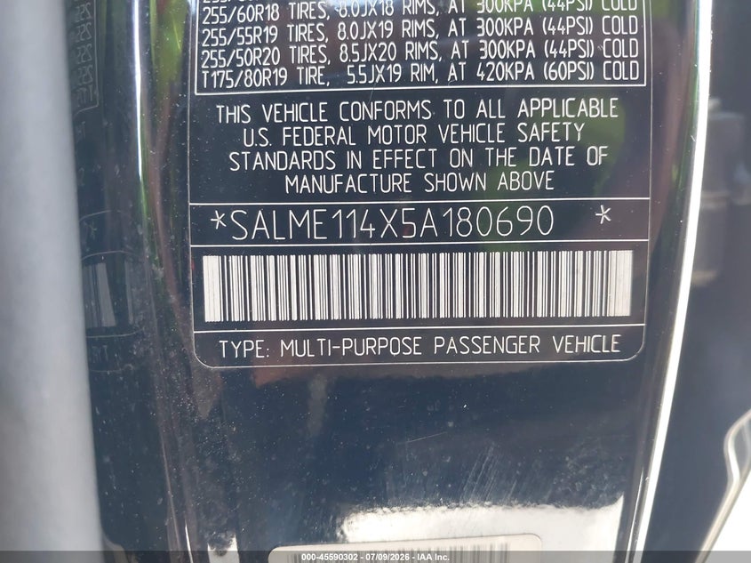 2005 Land rover RANGE ROVER VIN SALME114X5A180690 IAAI salvage auction — FRONT END, Salvage (California), sold $300 on 2026-07-28 (photo 9)