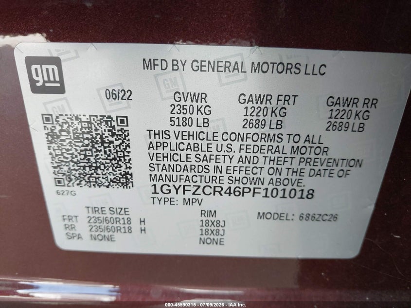 2023 Cadillac Xt4 VIN 1GYFZCR46PF101018 IAAI salvage auction — FRONT & REAR, Rebuildable (Florida), sold $2,750 on 2026-08-02 (photo 9)