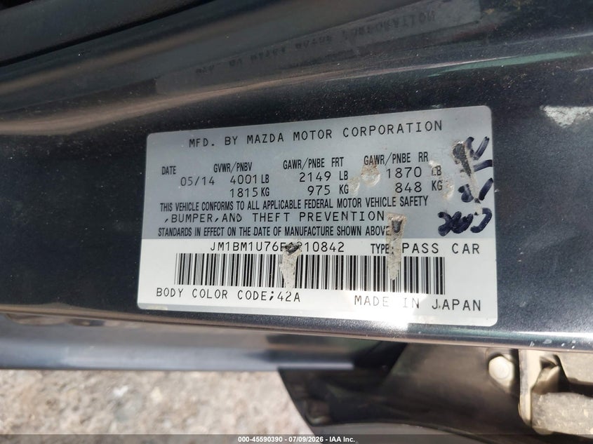 2014 Mazda 3 VIN JM1BM1U76E1210842 IAAI salvage auction — FRONT END, Junk (Oklahoma), sold $700 on 2026-08-02 (photo 9)